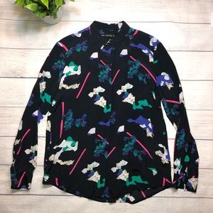 & Other Stories Navy Printed Button Down Blouse